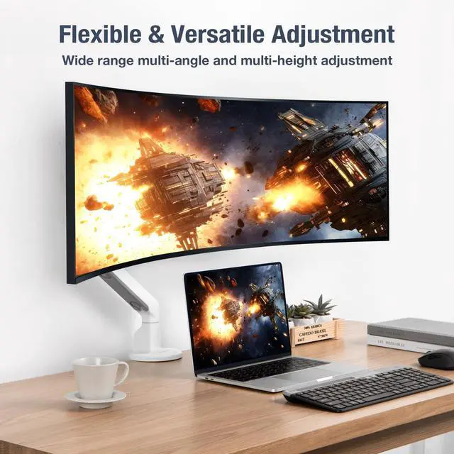 Alt view image 4 of 5 - AVLT Single 13"-38" Monitor Arm Desk Mount fits One Flat/Curved/Ultrawide Monitor Full Motion Height Swivel Tilt Rotation Adjustable Monitor Arm - VESA/C-Clamp/Cable Management - White