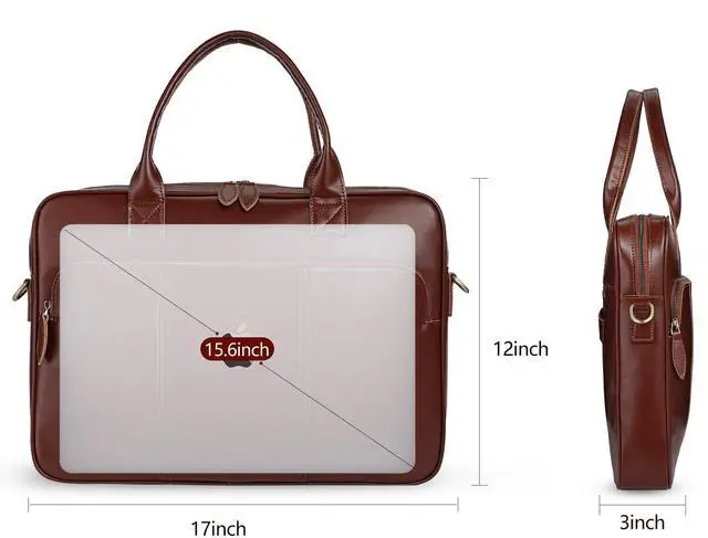 Alt view image 2 of 5 - Blofinche Genuine Leather laptop briefcase mens 15.6 inch Computer Messenger shouledr work Satchel bags Brown
