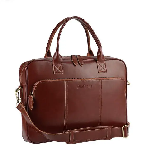 Main image of Blofinche Genuine Leather laptop briefcase mens 15.6 inch Computer Messenger shouledr work Satchel bags Brown