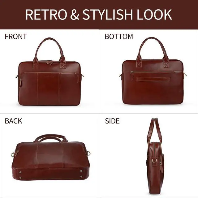 Alt view image 5 of 5 - Blofinche Genuine Leather laptop briefcase mens 15.6 inch Computer Messenger shouledr work Satchel bags Brown