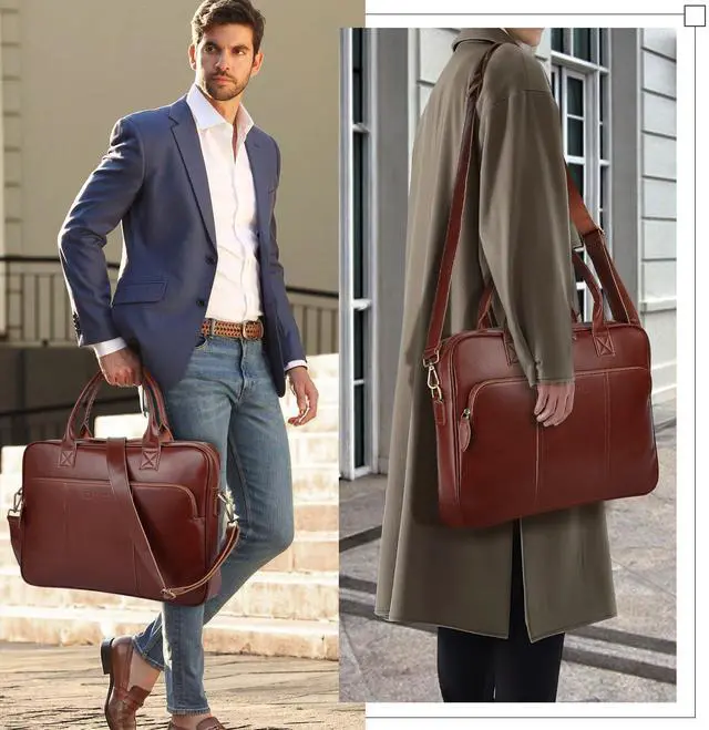 Alt view image 4 of 5 - Blofinche Genuine Leather laptop briefcase mens 15.6 inch Computer Messenger shouledr work Satchel bags Brown