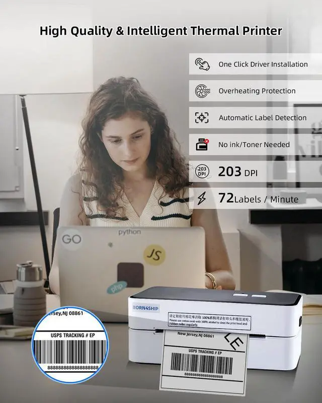 Alt view image 5 of 5 - BORN4SHIP Shipping Label Printer, USB Label Printer for Small Business & Package, Support Windows&Mac, Compatible with USPS Shopify Ebay Etsy (USB Only)