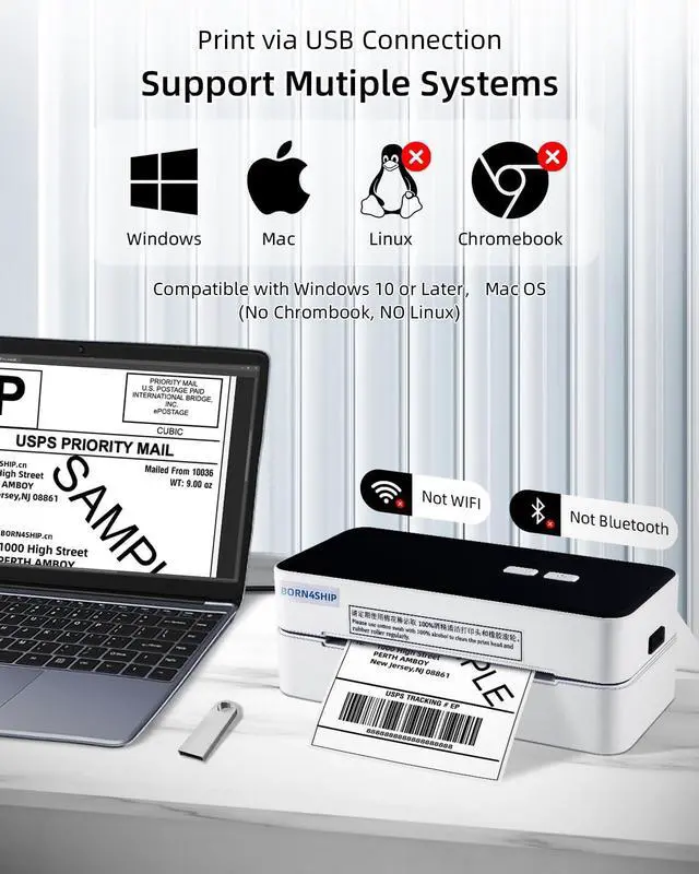 Alt view image 4 of 5 - BORN4SHIP Shipping Label Printer, USB Label Printer for Small Business & Package, Support Windows&Mac, Compatible with USPS Shopify Ebay Etsy (USB Only)