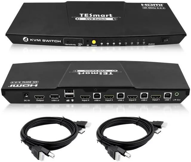 Main image of BuyTESmart 4-Port KVM HDMI 2.0 Video Switch - 4K@60Hz, QHD@144Hz - Audio Output & USB Sharing - 4x1 for PC, Laptop, Gaming Console, TV