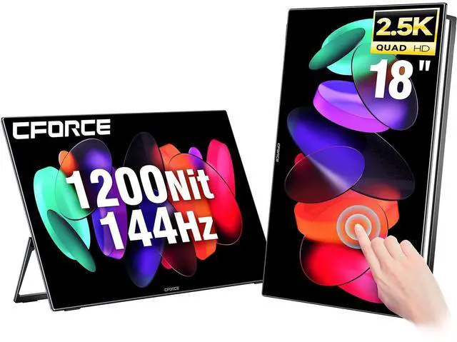 Main image of c-force 18" (Mini LED) Portable Monitor 2.5K 2560x1600 144Hz QHD Travel-Portable Laptop Touch Screen, 100% DCI-P3, 1200cd/m2, HDR1000, External Monitor for Laptop Phone PS5 Switch, VESA & Metal Body