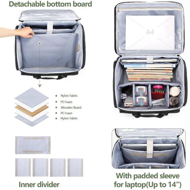 Alt view image 2 of 5 - CURMIO Rolling Teacher Tote Bag with Wheels, Teaching Work Bag with Padded Sleeve for up to 14" Laptop for Teaching, Office, Black(Bag Only)