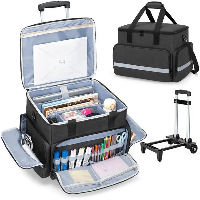 Main image of CURMIO Rolling Teacher Tote Bag with Wheels, Teaching Work Bag with Padded Sleeve for up to 14" Laptop for Teaching, Office, Black(Bag Only)