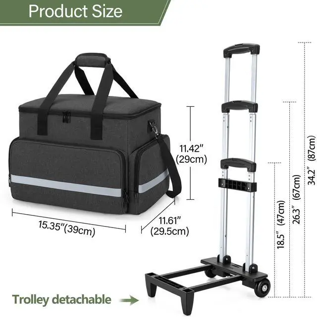 Alt view image 4 of 5 - CURMIO Rolling Teacher Tote Bag with Wheels, Teaching Work Bag with Padded Sleeve for up to 14" Laptop for Teaching, Office, Black(Bag Only)
