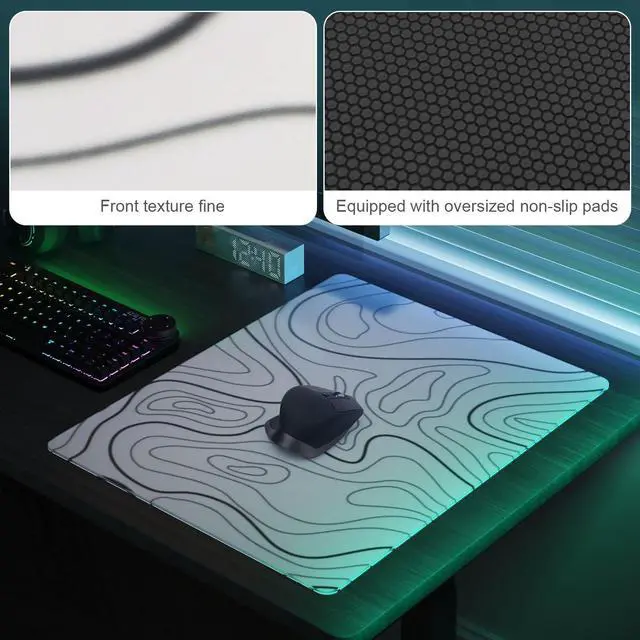 Alt view image 4 of 5 - DAWNTREES Glass Gaming Mouse Pad,Accurate and Fast Mouse Tracking,Tempered Glass,Anti-Slip Rubber Base,Large Mouse Mat for Office & Home,XXL 19.69"x15.75" White Topographic