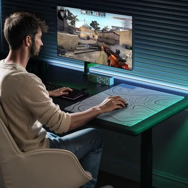 Alt view image 5 of 5 - DAWNTREES Glass Gaming Mouse Pad,Accurate and Fast Mouse Tracking,Tempered Glass,Anti-Slip Rubber Base,Large Mouse Mat for Office & Home,XXL 19.69"x15.75" White Topographic