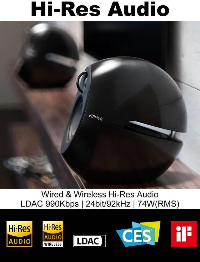 Alt view image 2 of 5 - Edifier e25HD PC Speakers with Passive Bass Radiators & Bluetooth 5.3 LDAC for Desktop - Optical Input- 74W Near Field Powered Bookshelf Hi-Res Speakers with 24bit/96KHz Wired & 990Kbps Wireless