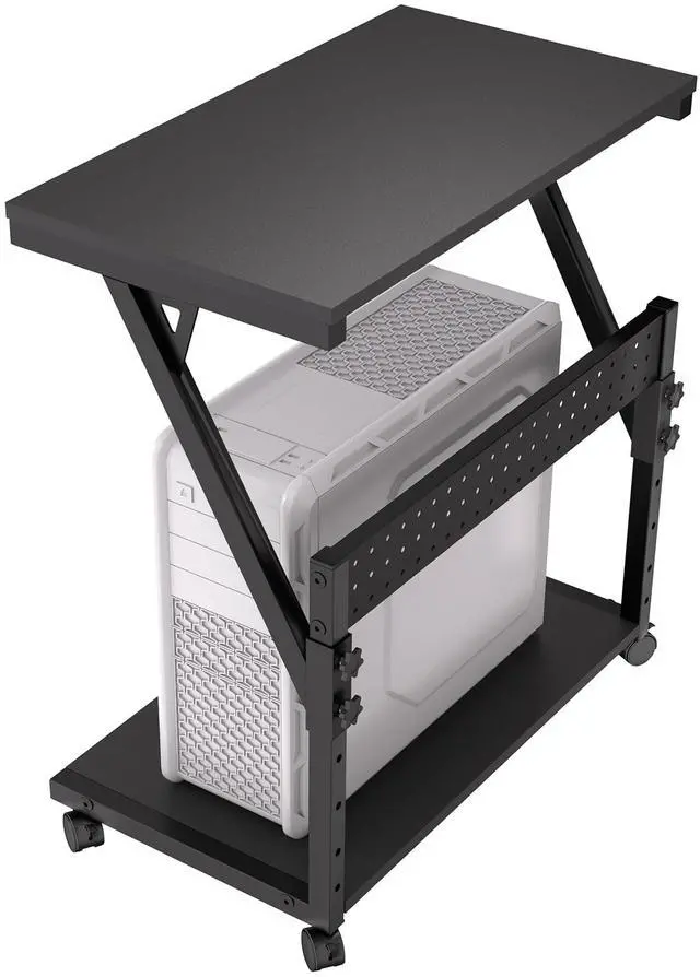 Main image of Faesun Computer Tower Cart - Height Adjustable PC Stand, 2-Tier ATX-Case CPU Holder Home Office Gaming Desk Accessories with Rolling Lockable Wheels, Laptop Table Standing Computer Desk, Rustic Black