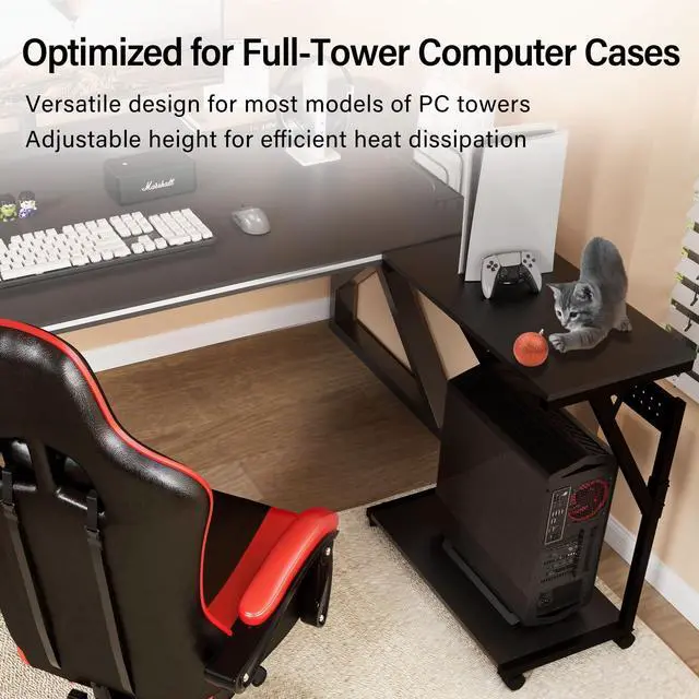 Alt view image 5 of 5 - Faesun Computer Tower Cart - Height Adjustable PC Stand, 2-Tier ATX-Case CPU Holder Home Office Gaming Desk Accessories with Rolling Lockable Wheels, Laptop Table Standing Computer Desk, Rustic Black