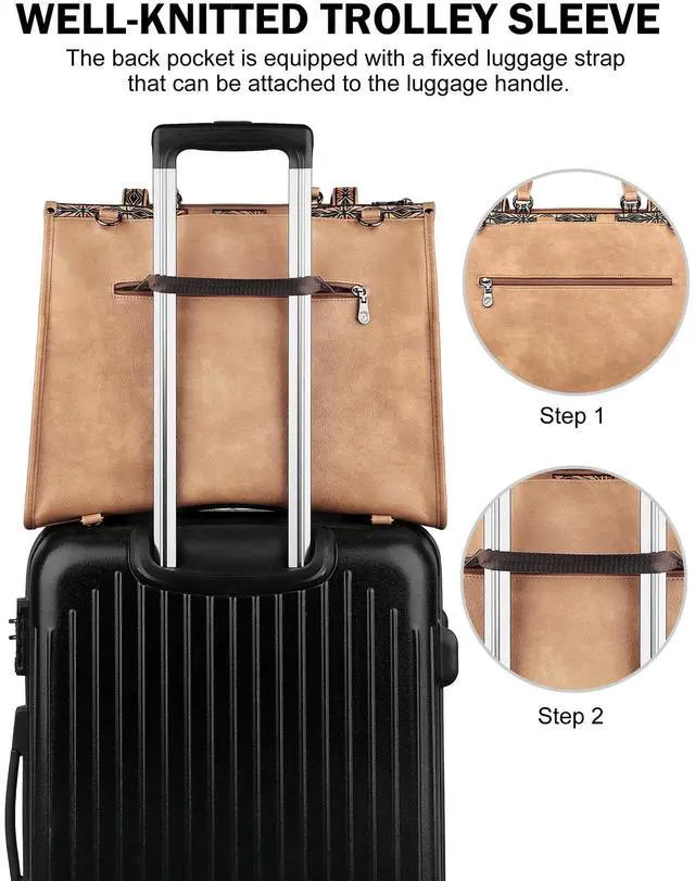 Alt view image 5 of 5 - FADEON Laptop Bag for Women Designer PU Leather Large Tote Bags Packpack Purses with 15.6 Laptop Compartment Travel Shoulder Handbag Brown