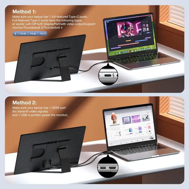 Alt view image 5 of 5 - FLYTOCCA Portable Monitor, 16 Inch FHD 1200P, 360deg Rotating Detachable Stand, Plug&Play Travel Monitor for Laptop, Ultra-Thin Zero Frame, Premium Smart Cover, Portable Screen for Laptop/PC/Mac