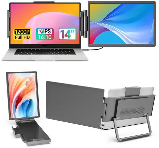 Main image of ForHelp 14' FHD 1200P IPS Portable Laptop Screen Single Right Side Expandable Monitor, Designed for 13-17' Laptops USB-C, HDMI Interface. Compatible Devices PC, Mac, Windows, Android, Switch and PS5