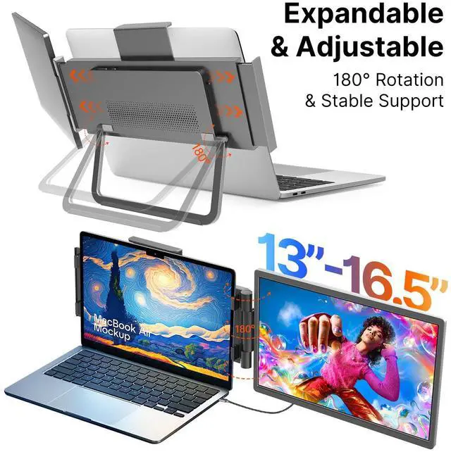 Alt view image 4 of 5 - ForHelp 14' FHD 1200P IPS Portable Laptop Screen Single Right Side Expandable Monitor, Designed for 13-17' Laptops USB-C, HDMI Interface. Compatible Devices PC, Mac, Windows, Android, Switch and PS5