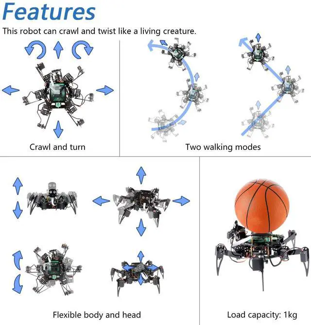Alt view image 3 of 5 - Freenove Big Hexapod Robot Kit for Raspberry Pi 5 4 B 3 B+ Zero 2 W, Walking, Self Balancing, Face Recognition, Ultrasonic Ranging, App Control, Camera, Servo (Raspberry Pi NOT Included)