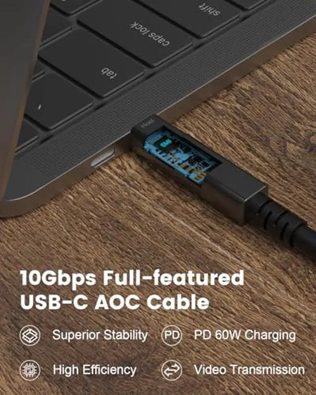 Alt view image 2 of 5 - GeoHN.G Full-Featured Fiber Optic USB C to USB C Cable 15M/50FT, 10Gbps 4-Lanes Long Distance USB 3.2 Video Cable with PD 60W for VR Headsets/AR, Webcam, Laptop, Camera, Mini PC and Video Conference