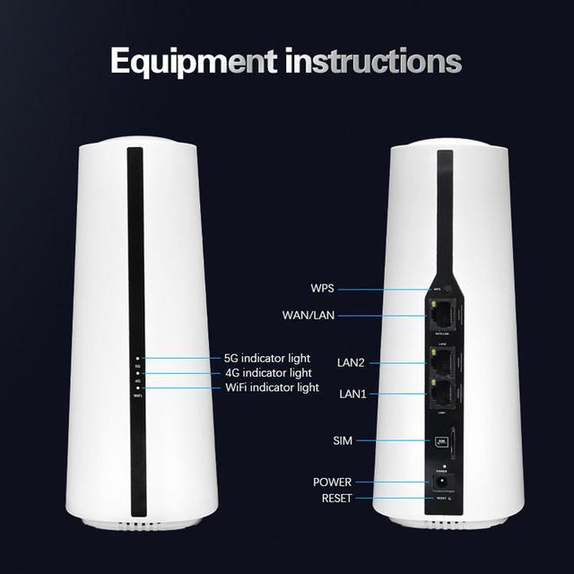 Alt view image 5 of 5 - 5G CPE Router, 2.4G 5.8G Dual Band Cordless 5G Router with SIM Card Slot, Support 64 Users, Portable 5G NR NSA SA Cordless Internet Router for Home Office (US Plug)