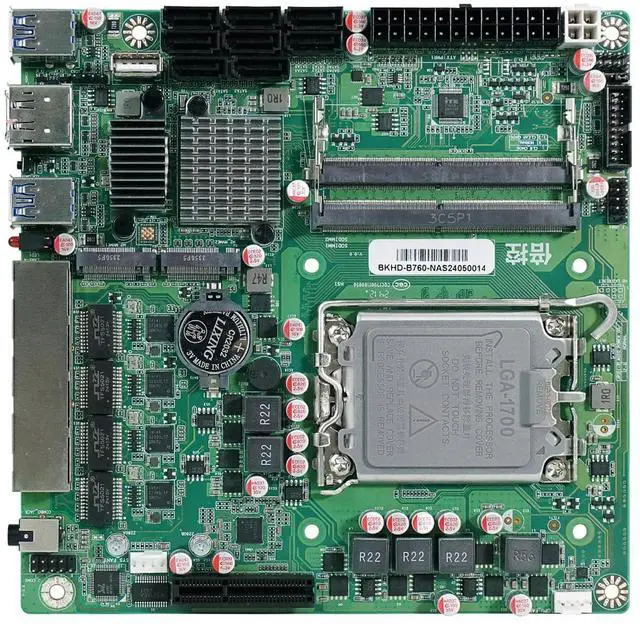 Main image of HKUXZR B760 NAS Motherboard is Suitable for Processor 12/13/14 Generation CPU |2X M.2 NVMe|8X SATA3.0|4X Intel 2.5G Network Port 17 * 17cm Soft Router ITX Mainboard