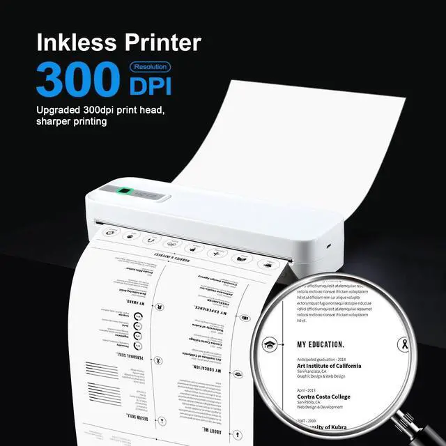Alt view image 2 of 5 - SLCZCZ Travel Thermal Wireless Portable Printer, Bluetooth & USB Inkless Printing Inkless Printer Support A4/A5 Thermal Paper, Compatible with Android & iOS Phone/Laptop White