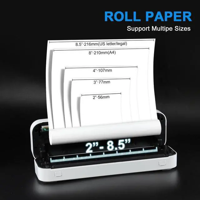 Alt view image 3 of 5 - SLCZCZ Travel Thermal Wireless Portable Printer, Bluetooth & USB Inkless Printing Inkless Printer Support A4/A5 Thermal Paper, Compatible with Android & iOS Phone/Laptop White
