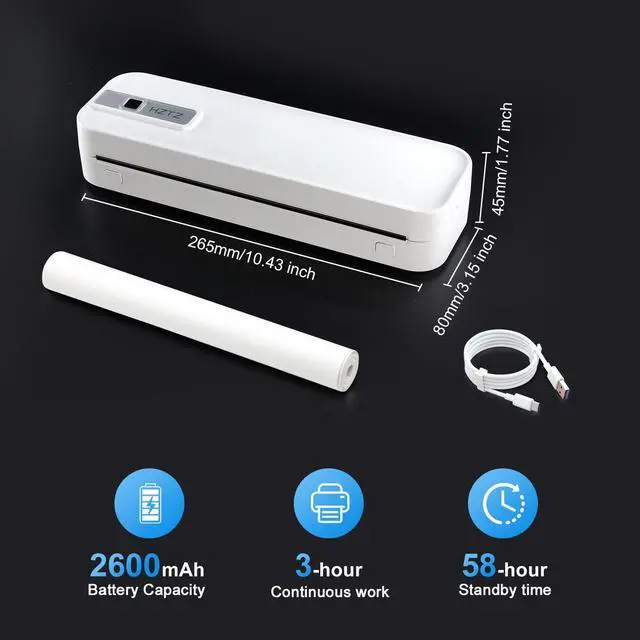 Alt view image 5 of 5 - SLCZCZ Travel Thermal Wireless Portable Printer, Bluetooth & USB Inkless Printing Inkless Printer Support A4/A5 Thermal Paper, Compatible with Android & iOS Phone/Laptop White