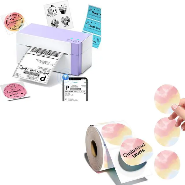 Main image of 344WF Shipping Sticker Printer with 750pcs Label Stickers for Shipping Packages, Upgraded 300dpi Wi-Fi Sticker Printer Machine, 100mm/s High-Speed Printing for Small Business Thermal Label Homemade Co