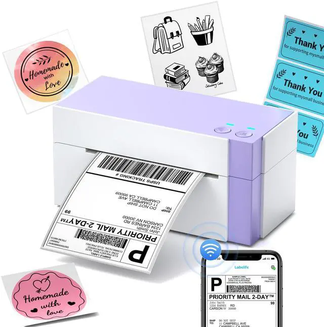 Alt view image 2 of 5 - 344WF Shipping Sticker Printer with 750pcs Label Stickers for Shipping Packages, Upgraded 300dpi Wi-Fi Sticker Printer Machine, 100mm/s High-Speed Printing for Small Business Thermal Label Homemade Co