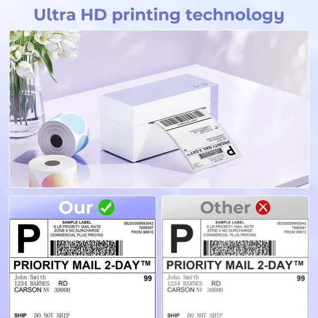 Alt view image 4 of 5 - 344WF Shipping Sticker Printer with 750pcs Label Stickers for Shipping Packages, Upgraded 300dpi Wi-Fi Sticker Printer Machine, 100mm/s High-Speed Printing for Small Business Thermal Label Homemade Co