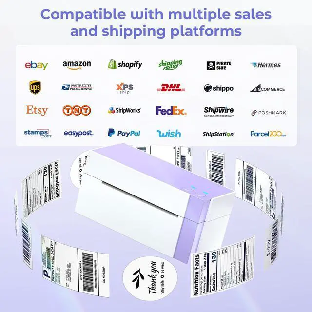 Alt view image 5 of 5 - 344WF Shipping Sticker Printer with 750pcs Label Stickers for Shipping Packages, Upgraded 300dpi Wi-Fi Sticker Printer Machine, 100mm/s High-Speed Printing for Small Business Thermal Label Homemade Co