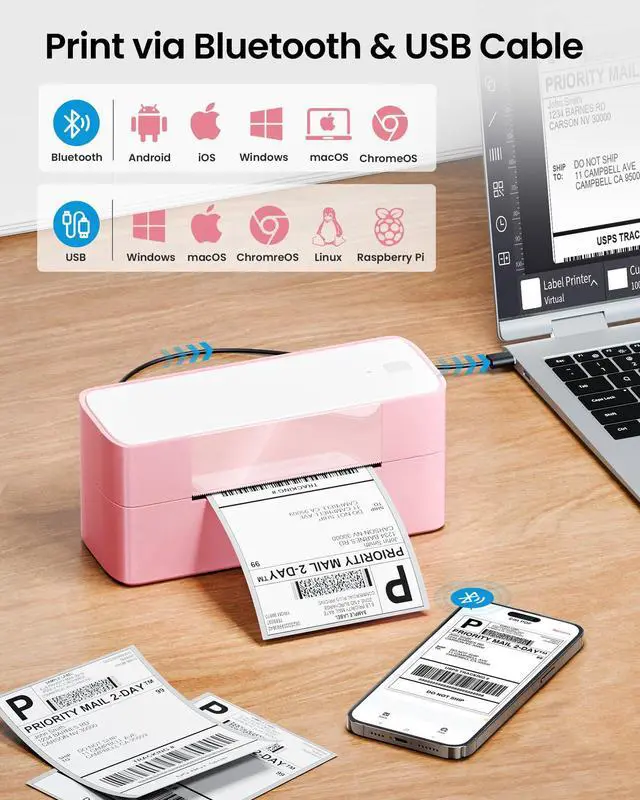 Alt view image 4 of 5 - Itari Bluetooth Thermal Shipping Label Printer, 245-BT Wireless Label Printer 4x6, Desktop Label Printers for Small Business & Shipping Packages, Support iOS, Android, Windows, , Shopify, USPS
