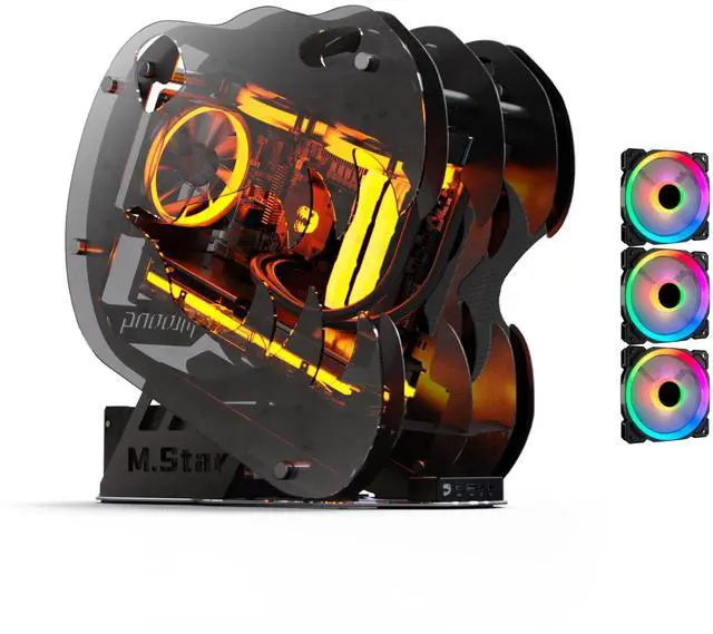 Main image of MegaPC Dinosaur M.Star Open-Frame Mid-Tower Micro-ATX/Mini-ITX Gaming Case - Tempered Glass Panels, High Airflow, ARGB Lighting, USB-C Port, Tool-Free Design (Black, with Fans Only)