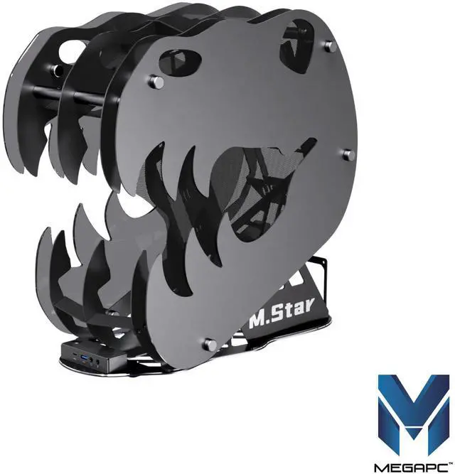 Alt view image 3 of 5 - MegaPC Dinosaur M.Star Open-Frame Mid-Tower Micro-ATX/Mini-ITX Gaming Case - Tempered Glass Panels, High Airflow, ARGB Lighting, USB-C Port, Tool-Free Design (Black, with Fans Only)
