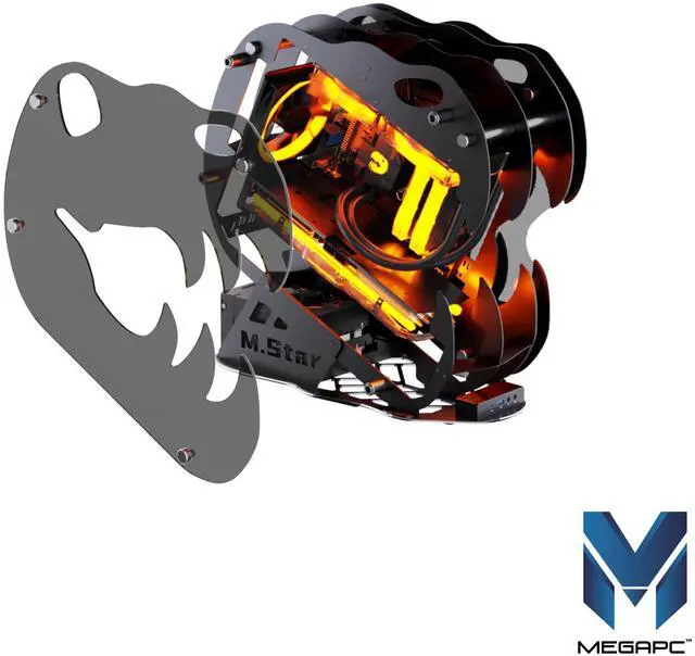Alt view image 4 of 5 - MegaPC Dinosaur M.Star Open-Frame Mid-Tower Micro-ATX/Mini-ITX Gaming Case - Tempered Glass Panels, High Airflow, ARGB Lighting, USB-C Port, Tool-Free Design (Black, with Fans Only)