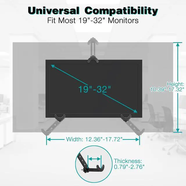 Alt view image 5 of 5 - MOUNT PRO Quad Monitor Stand, 4 Monitor Mount for 13 to 27 inch Computer Screens, Hold up to 17.6lbs Each and Universal Non-VESA Monitor Mount Adapter