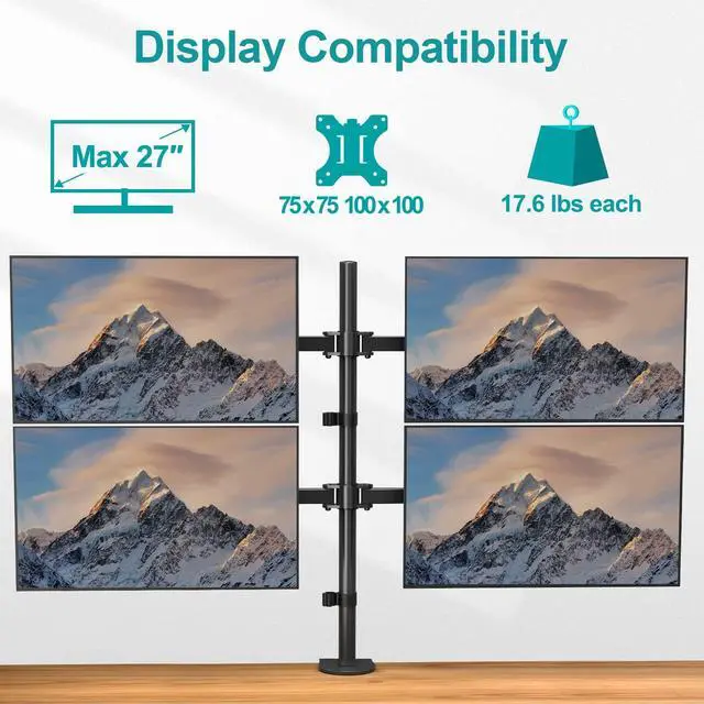 Alt view image 4 of 5 - MOUNT PRO Quad Monitor Stand, 4 Monitor Mount for 13 to 27 inch Computer Screens, Hold up to 17.6lbs Each and Universal Non-VESA Monitor Mount Adapter