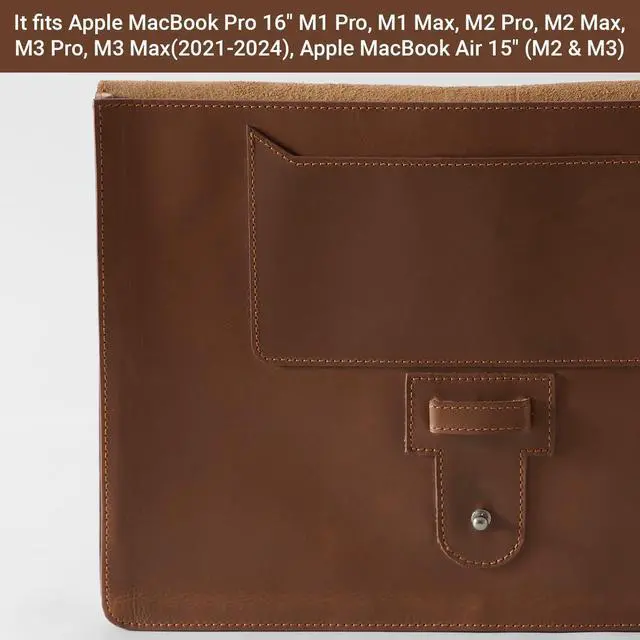 Alt view image 2 of 5 - BEVEL & AWL 100% Full Grain Cow Leather Laptop Sleeve for Pro 16 Inch (M1 Pro, M1 Max, M2 Pro, M2 Max, M3 Pro, M3 Max) 2021-2024, Handcrafted Laptop Air Sleeve, Laptop Sleeve 16 Inch Case