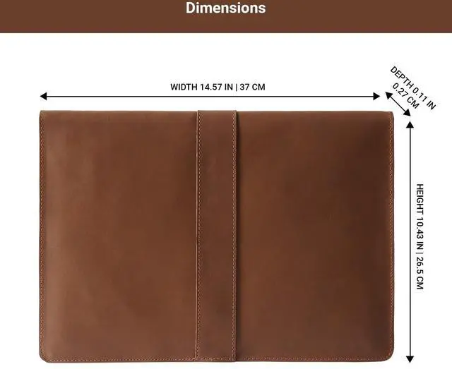 Alt view image 3 of 5 - BEVEL & AWL 100% Full Grain Cow Leather Laptop Sleeve for Pro 16 Inch (M1 Pro, M1 Max, M2 Pro, M2 Max, M3 Pro, M3 Max) 2021-2024, Handcrafted Laptop Air Sleeve, Laptop Sleeve 16 Inch Case
