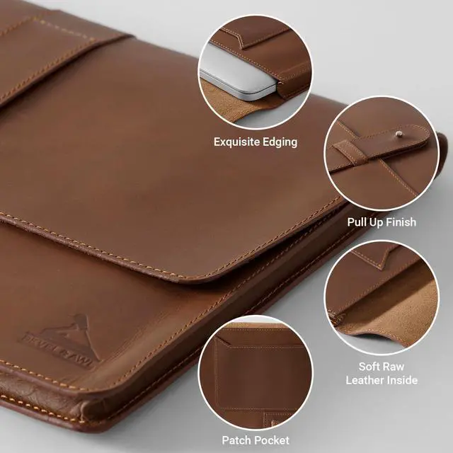 Alt view image 5 of 5 - BEVEL & AWL 100% Full Grain Cow Leather Laptop Sleeve for Pro 16 Inch (M1 Pro, M1 Max, M2 Pro, M2 Max, M3 Pro, M3 Max) 2021-2024, Handcrafted Laptop Air Sleeve, Laptop Sleeve 16 Inch Case