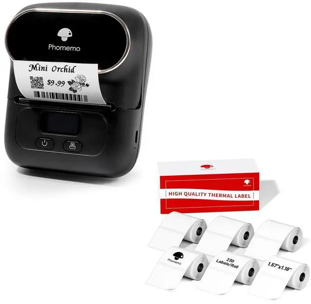 Main image of Phomemo M110 Label Maker- with 6Rolls 40x30mm Thermal Sticker Labels Portable Thermal Printer for Small Business, Address, Logo, Clothing, Mailing, Sticker Printer for Phones & PC