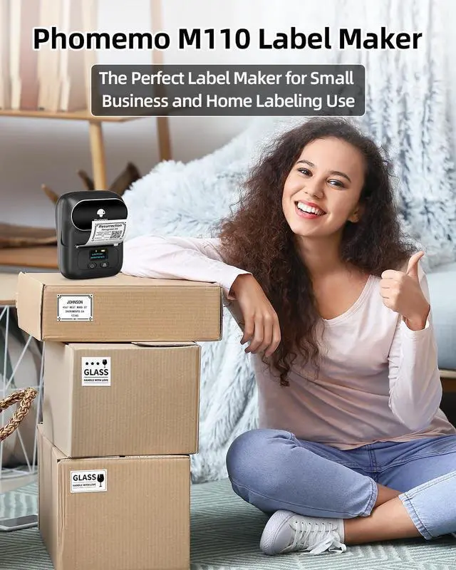 Alt view image 3 of 5 - Phomemo M110 Label Maker- with 6Rolls 40x30mm Thermal Sticker Labels Portable Thermal Printer for Small Business, Address, Logo, Clothing, Mailing, Sticker Printer for Phones & PC