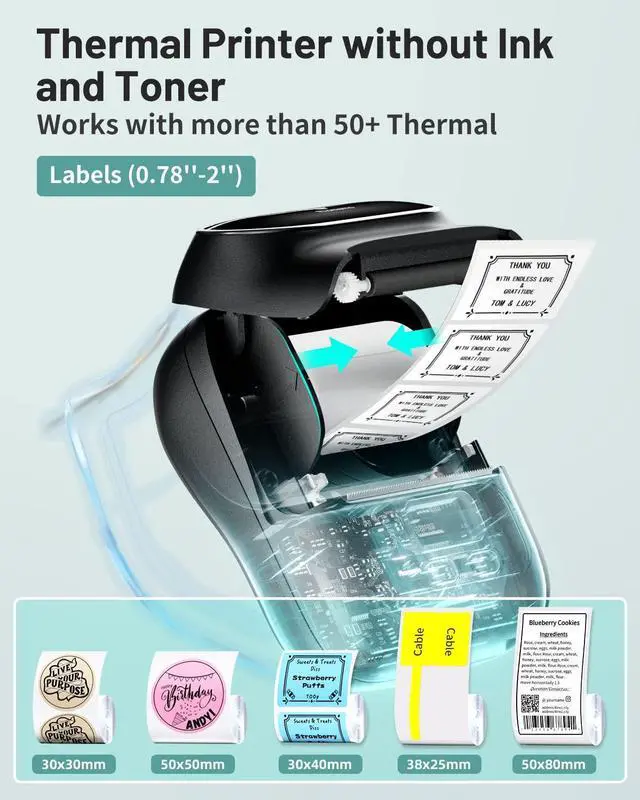 Alt view image 4 of 5 - Phomemo M110 Label Maker- with 6Rolls 40x30mm Thermal Sticker Labels Portable Thermal Printer for Small Business, Address, Logo, Clothing, Mailing, Sticker Printer for Phones & PC