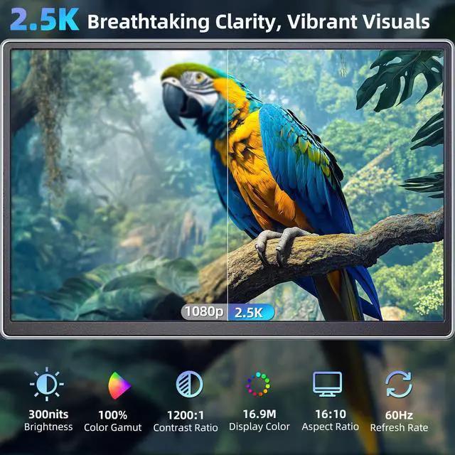 Alt view image 2 of 5 - Pitycbo Laptop Screen Extender Monitor Portable - 2.5K Triple Laptop Screen Extender, Plug and Play Multiple Screens Extended Fits 13-17.3 Inch Laptops Compatible with, Windows, Chrome, Dex