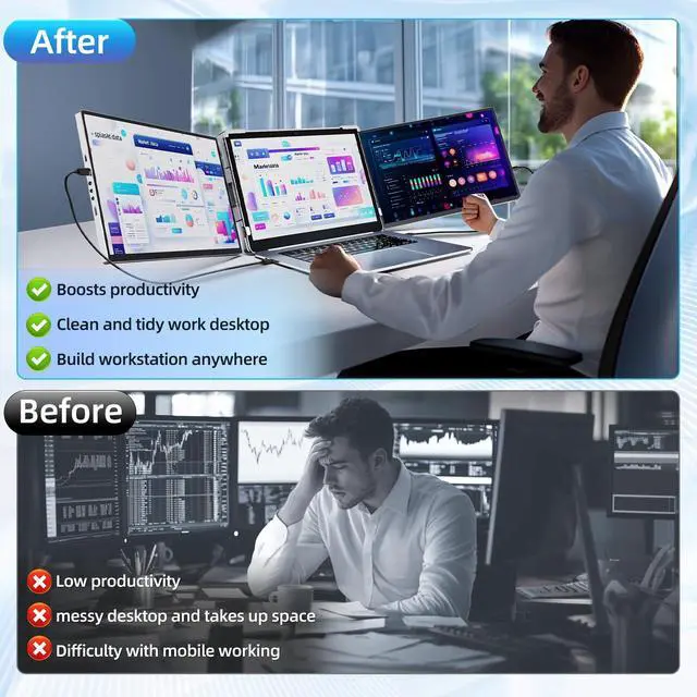 Alt view image 4 of 5 - Pitycbo Laptop Screen Extender Monitor Portable - 2.5K Triple Laptop Screen Extender, Plug and Play Multiple Screens Extended Fits 13-17.3 Inch Laptops Compatible with, Windows, Chrome, Dex