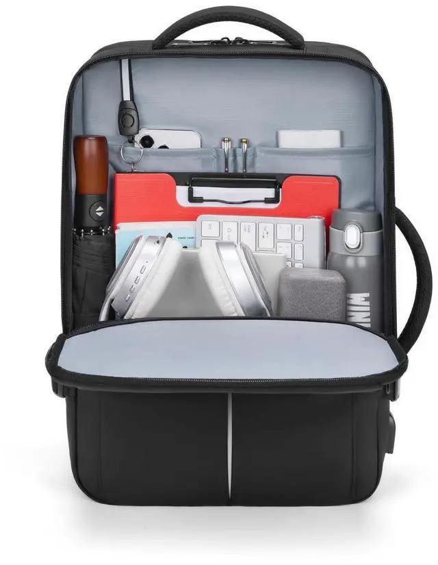 Alt view image 3 of 5 - POIXM Expandable Travel Backpack for Men, Water-Resistant Business Backpack with USB Charging Port, Airline Approved Laptop Backpack, 45L Capacity, Fits 17.3" Laptop, for Work, Travel & Daily Use