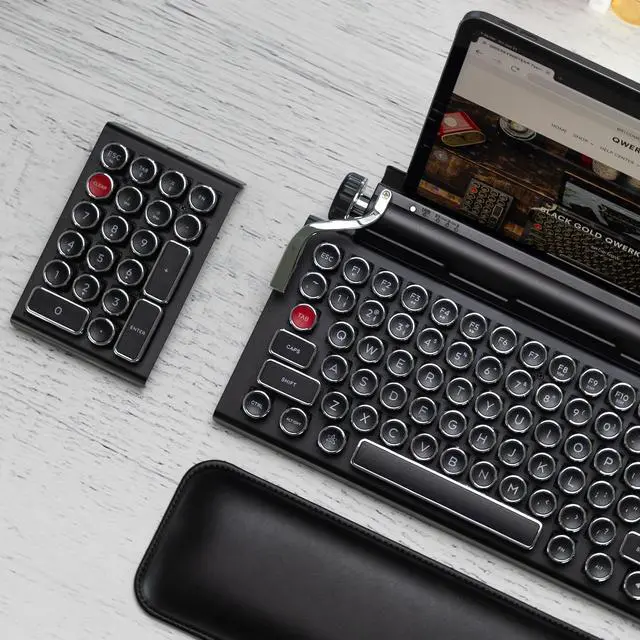 Alt view image 2 of 5 - QWERKYTOYS Qwerkywriter Typewriter Inspired Retro Mechanical Wired & Wireless Keyboard with Tablet Stand