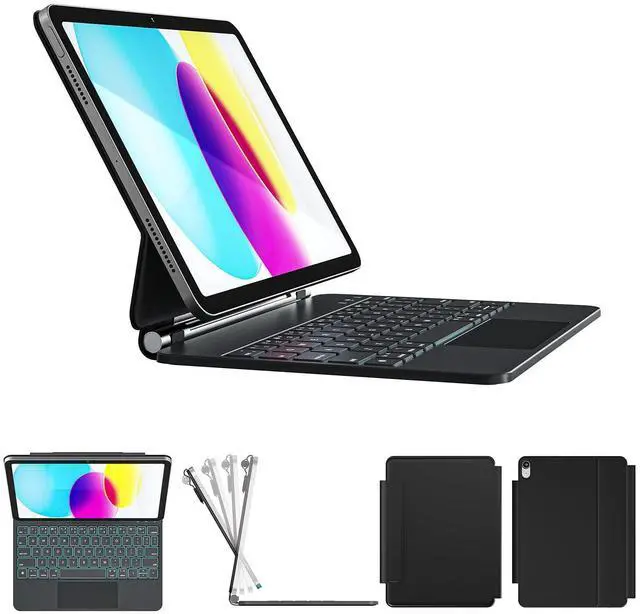 Main image of RAYMCRAFT for iPad 10th Generation Case with Keyboard, Magic-Style Keyboard Stand, Springy Backlit Keys, Stain-Resistant Surface, Multi-Touch Trackpad, for iPad 10th Gen 10.9" 2022,Black