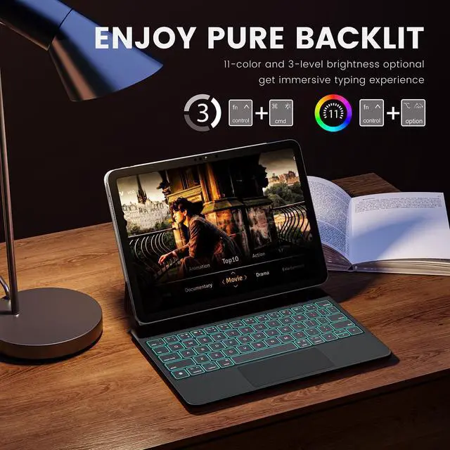 Alt view image 4 of 5 - RAYMCRAFT for iPad 10th Generation Case with Keyboard, Magic-Style Keyboard Stand, Springy Backlit Keys, Stain-Resistant Surface, Multi-Touch Trackpad, for iPad 10th Gen 10.9" 2022,Black